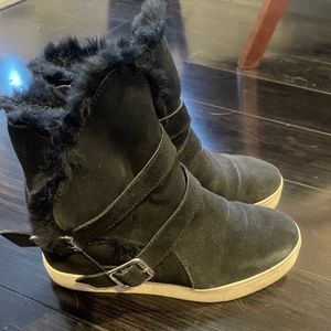 Women’s J/Slides Wells Faux Fur-Trim Suede Hidden Wedge Platform Sneaker Bootie